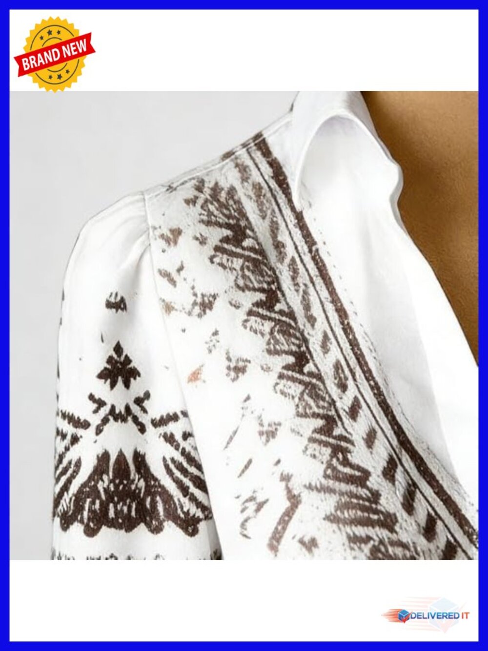 Boho Paisley Long Sleeve Ruffled Cuff Button Down Blouse - Picture 4 of 6